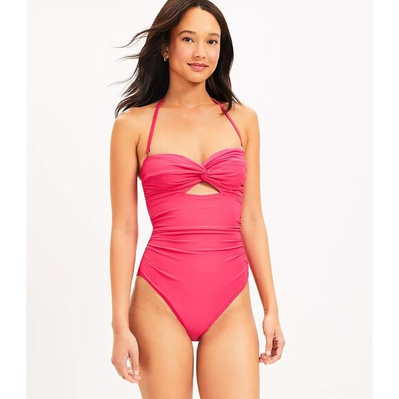 Ann Taylor Loft Beach Twist Bandeau One Piece Swimsuit XL - Picture 1 of 3